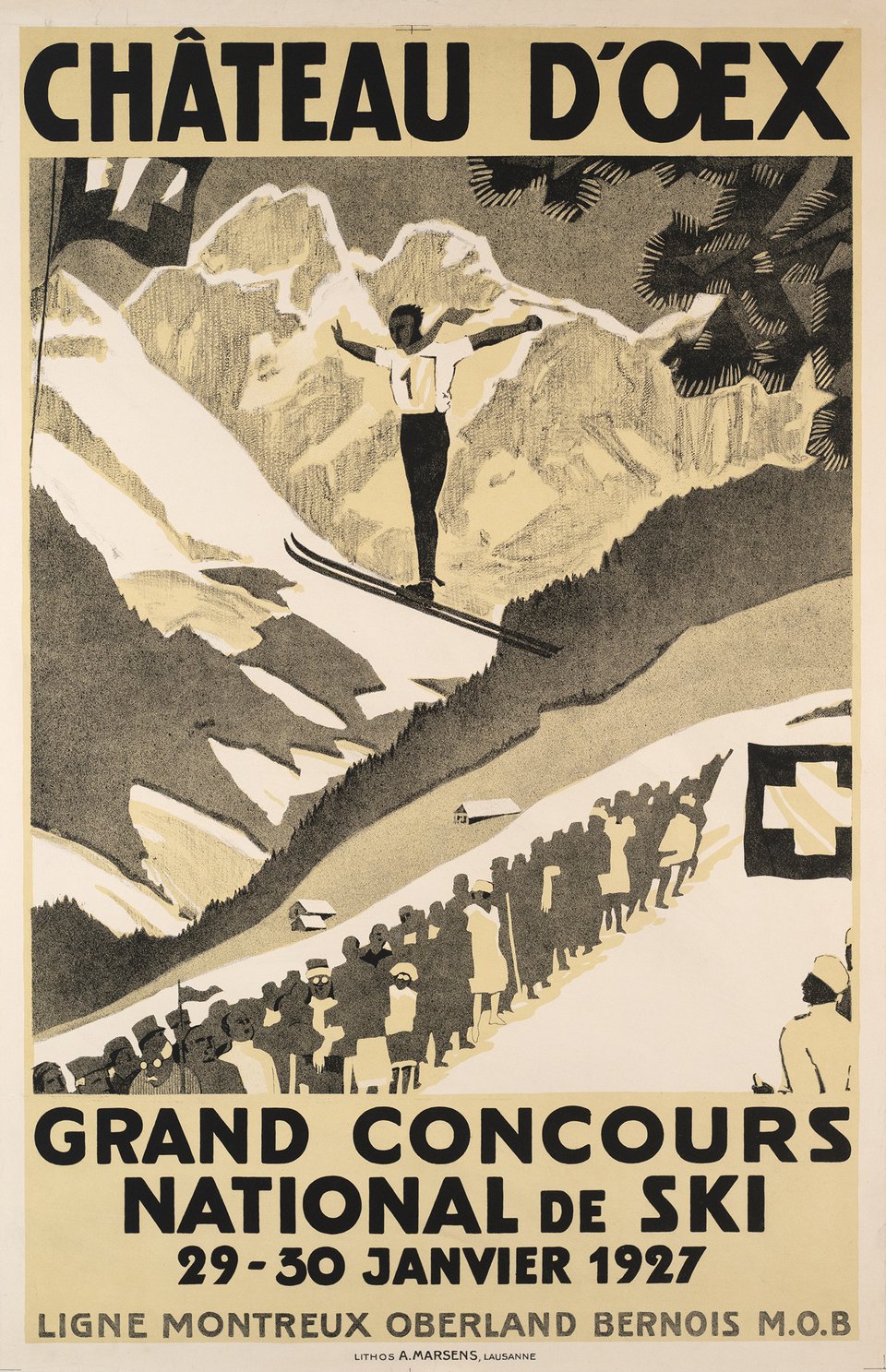 Château d'Oex, Grand concours National de Ski 29-30 Janvier 1927 – Affiche ancienne – ANONYMOUS – 1927