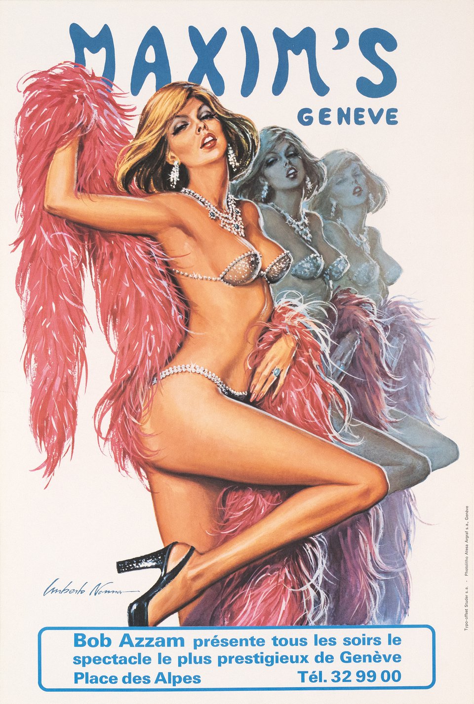 Maxim's Genève, Bob Azzam. – Vintage poster – Umberto NONNA – 1976