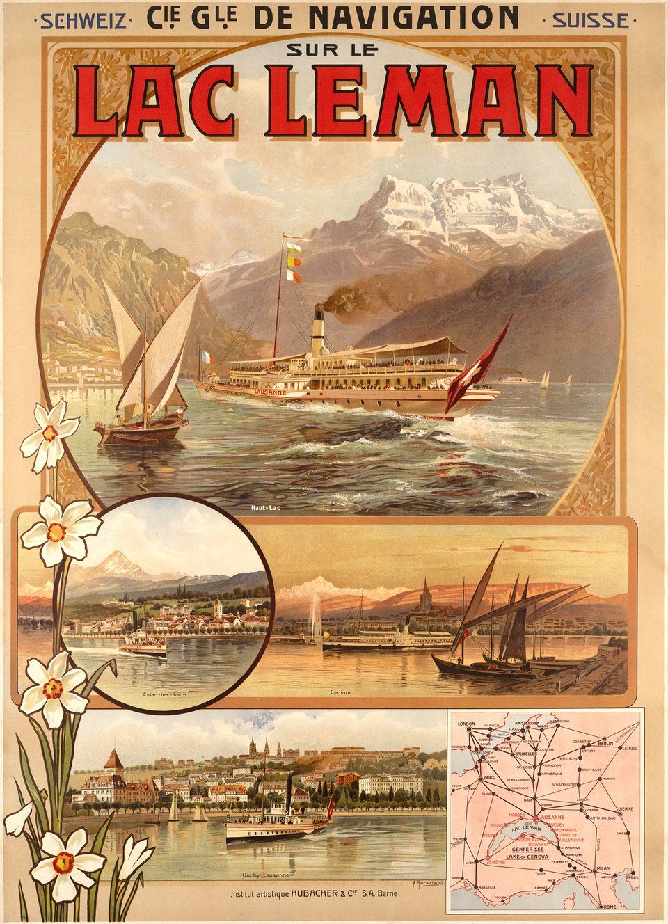 CGN sur le Lac Léman – Affiche ancienne – Anton RECKZIEGEL – 1901