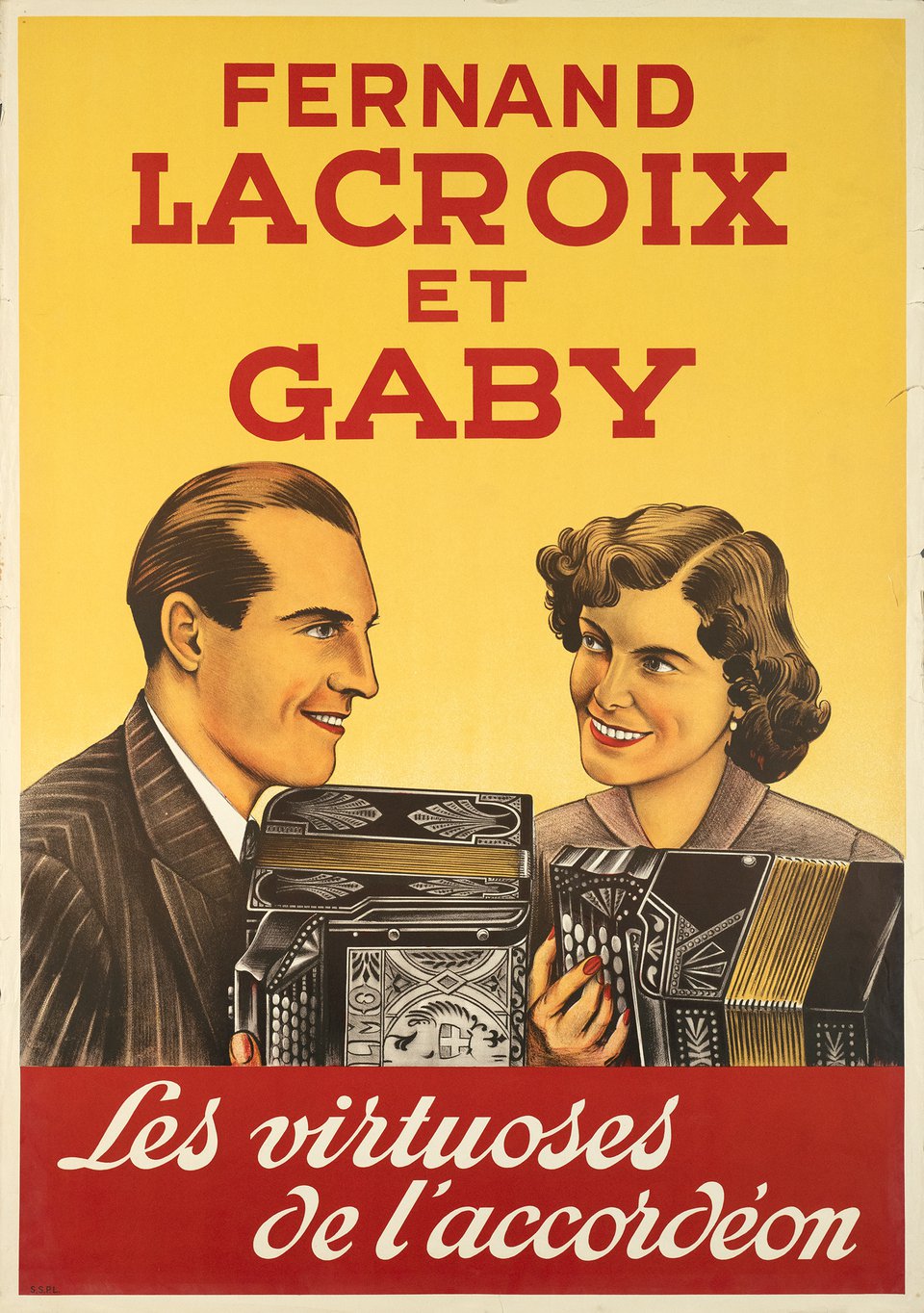 Fernand Lacroix et Gaby, Les virtuoses de l'accordéon – Affiche ancienne – ANONYMOUS – 1935