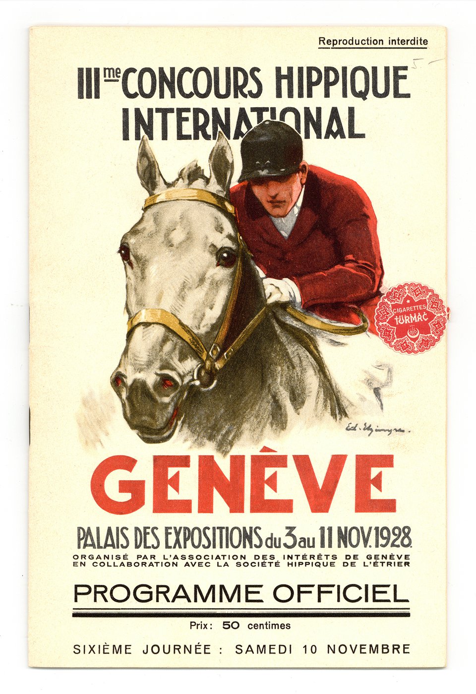 3ème concours hippique international, Genève – Vintage poster – Edouard ELZINGRE – 1928