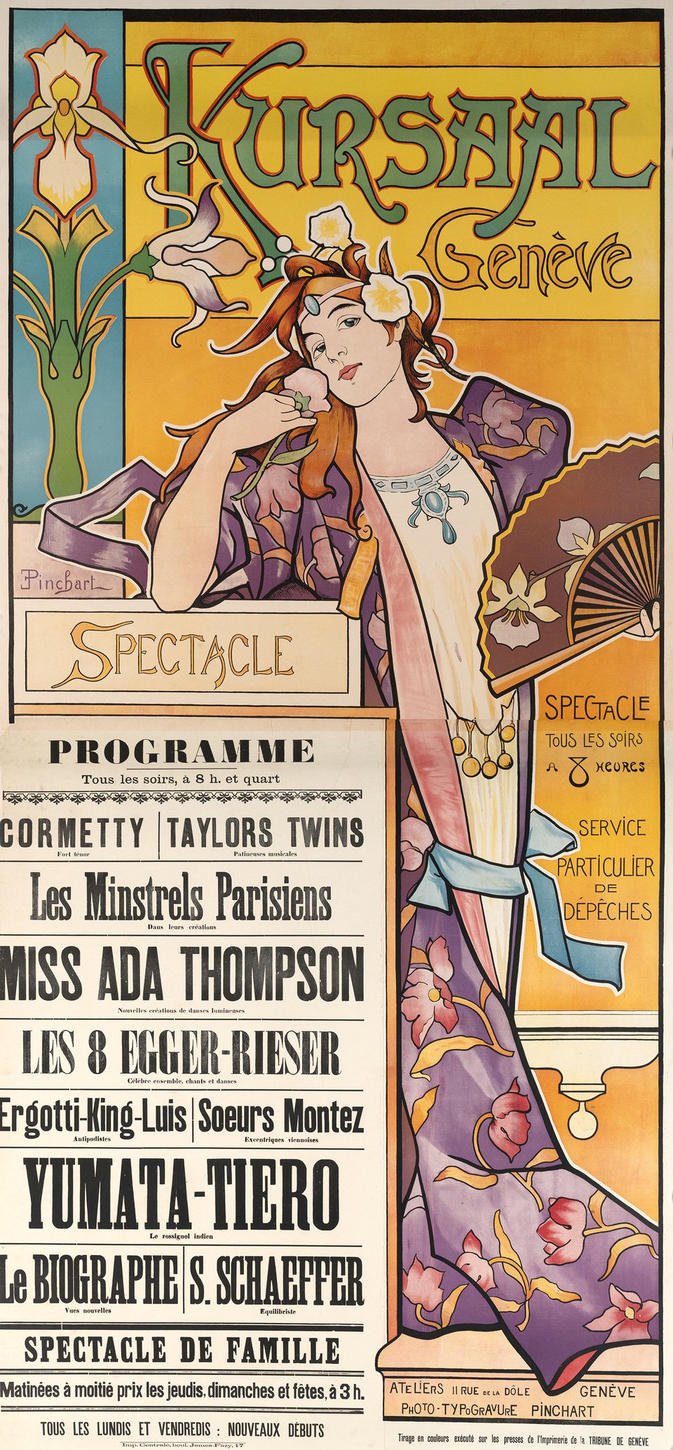 Kursaal Genève, Spectacle tous les soirs à 8 heures – Vintage poster – Emile Auguste PINCHART – 1900