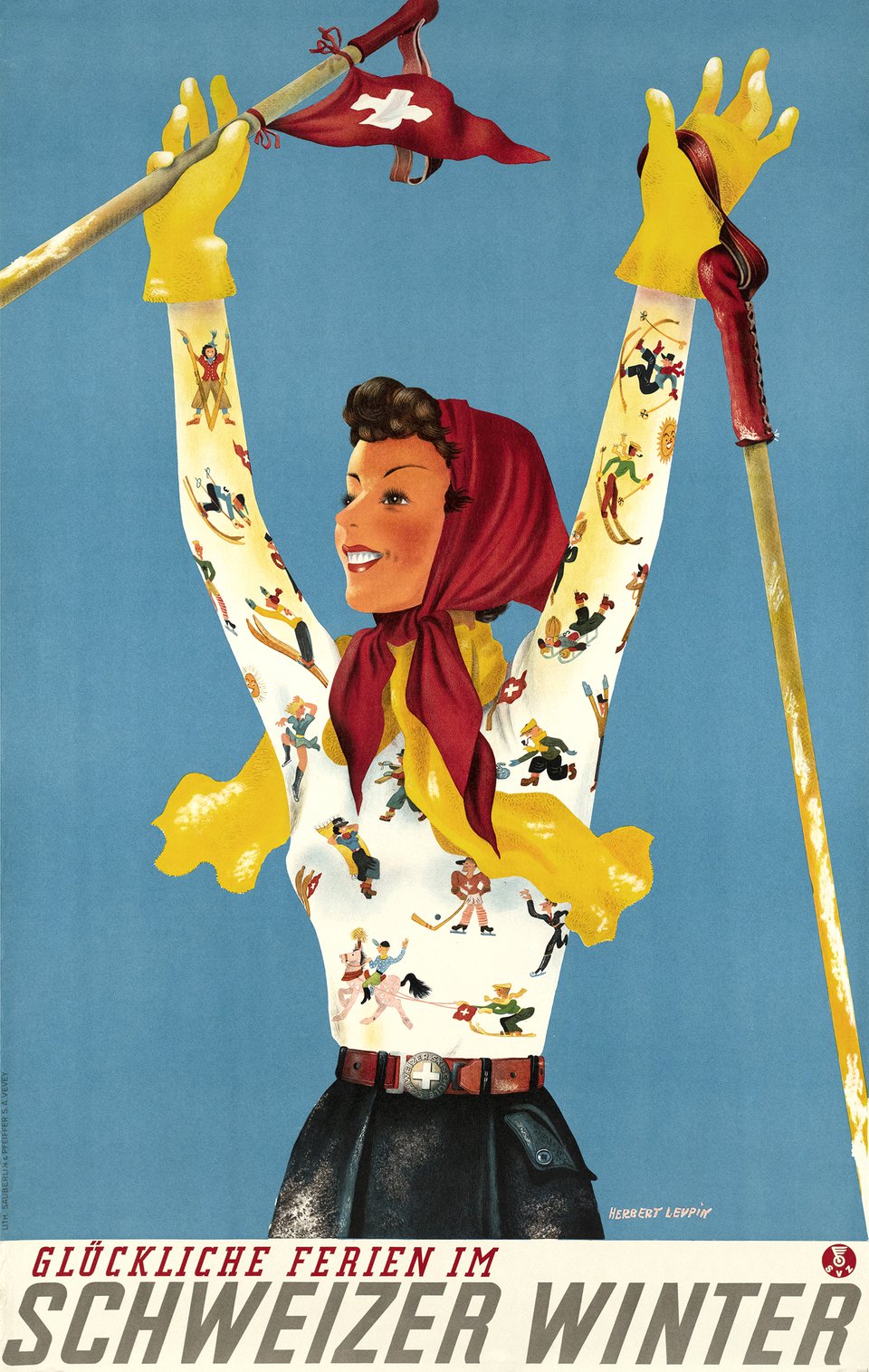 Glückliche Ferien Im Schweizer Winter – Vintage poster – Herbert LEUPIN – 1939