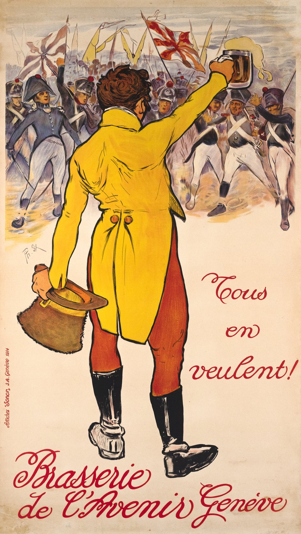 Tous en veulent, Brasserie de l'Avenir, Genève – Affiche ancienne – Philippe SEREX – 1905
