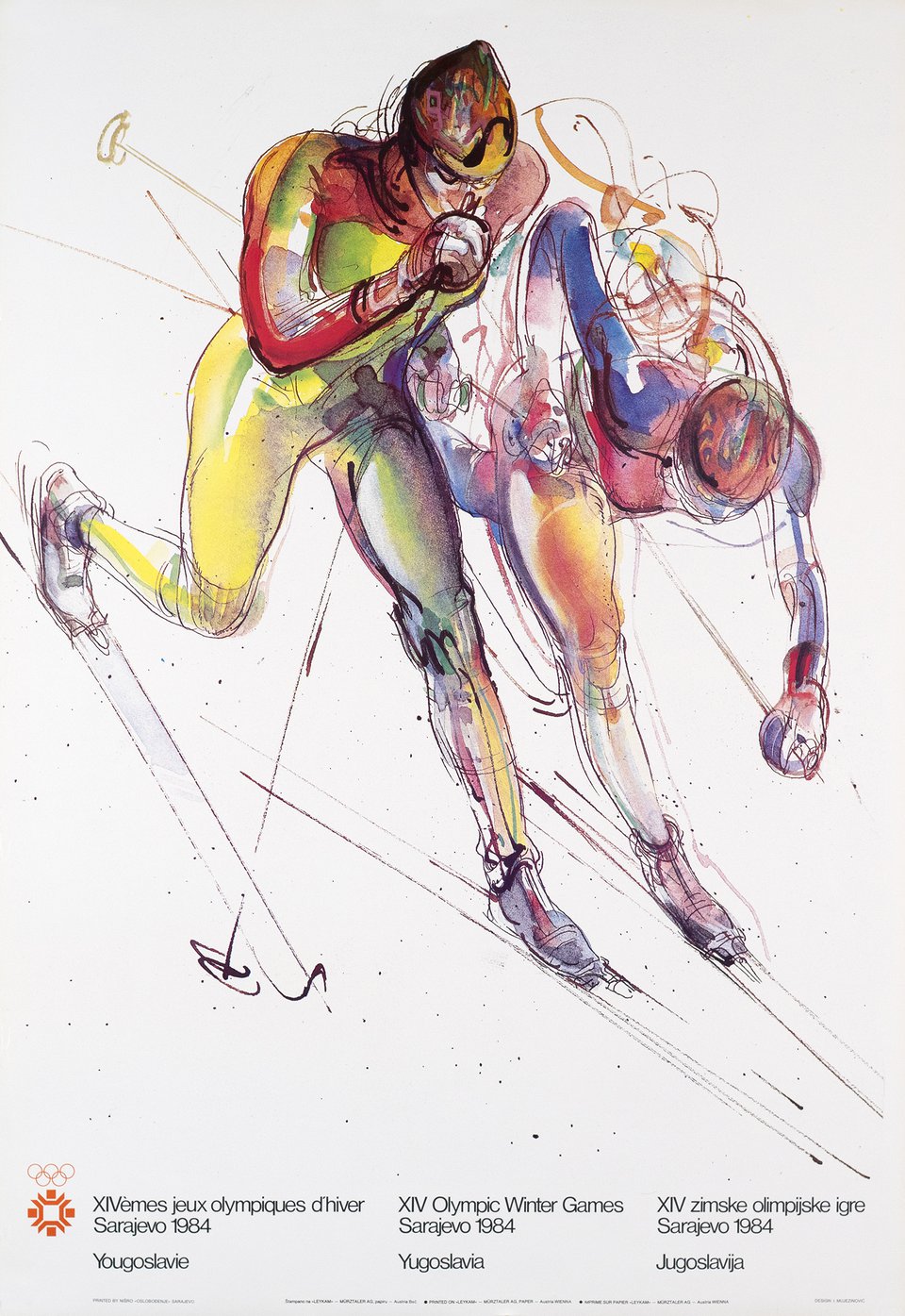 XIVèmes Jeux Olympiques d'Hiver Sarajevo, Yougoslavie – Vintage poster – I. MUJEZINOVIC – 1984