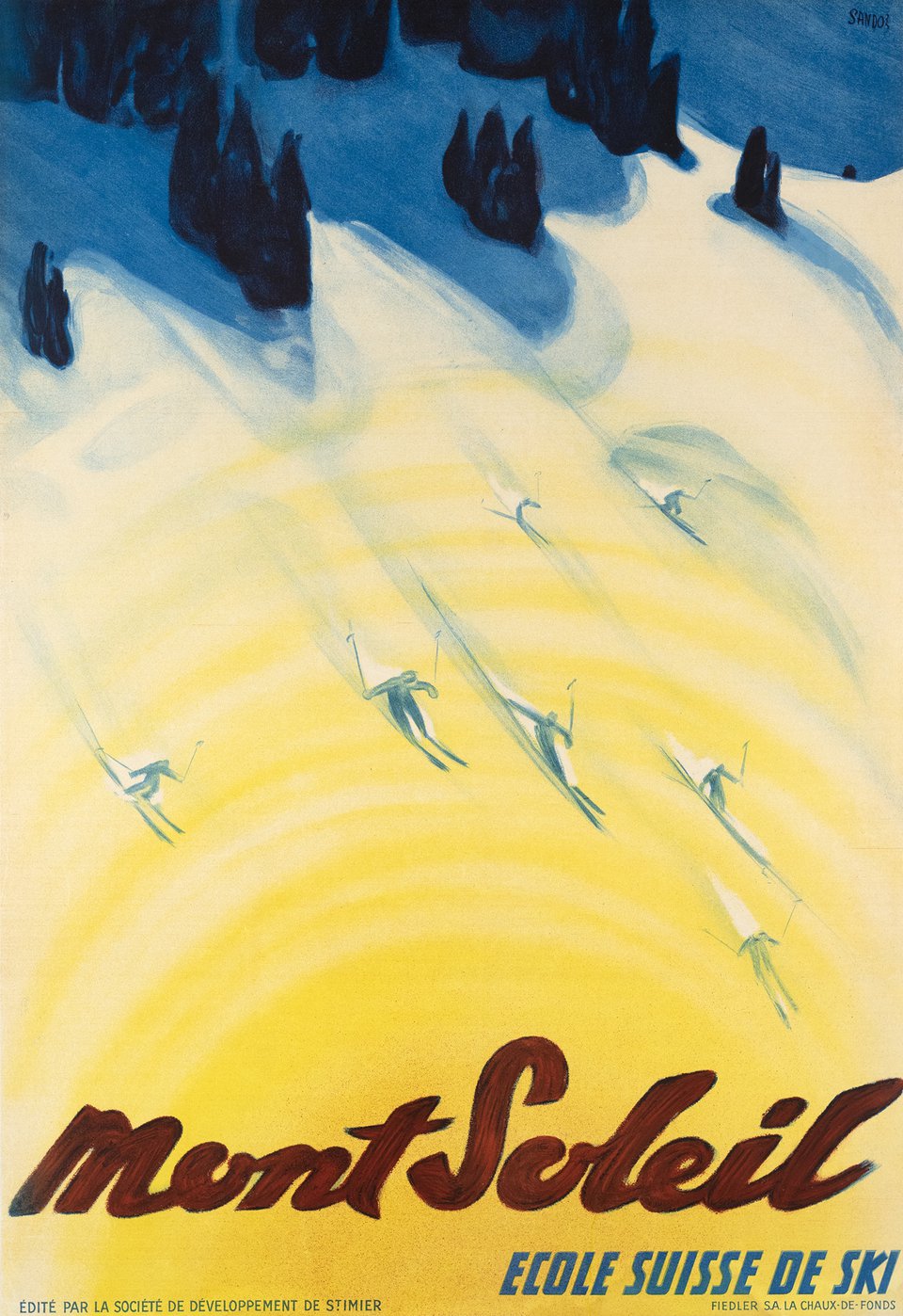 Mont-Soleil, école de ski – Affiche ancienne – SANDOZ – 1945