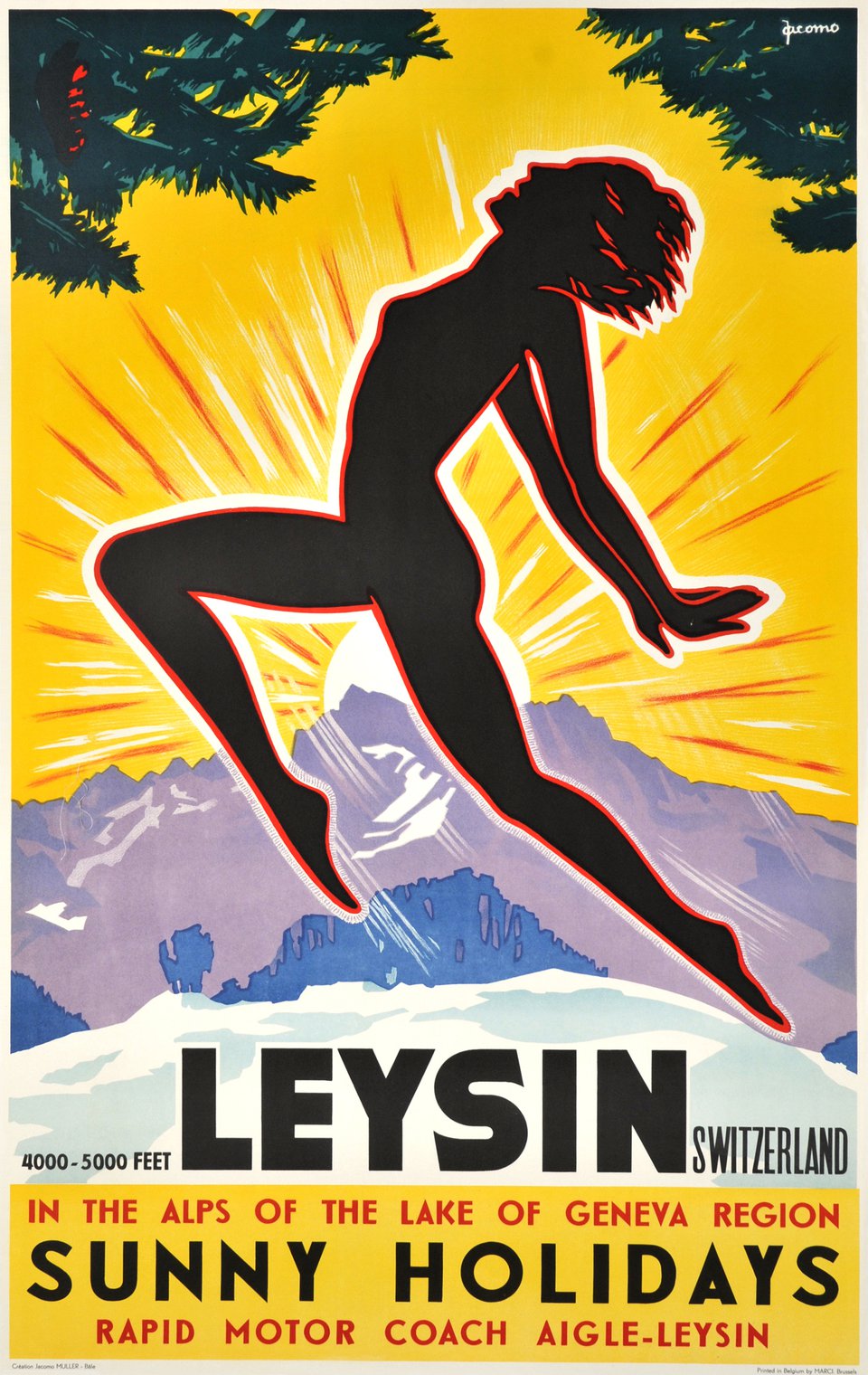 Leysin sunny holidays – Vintage poster – Jacomo MULLER – 1950