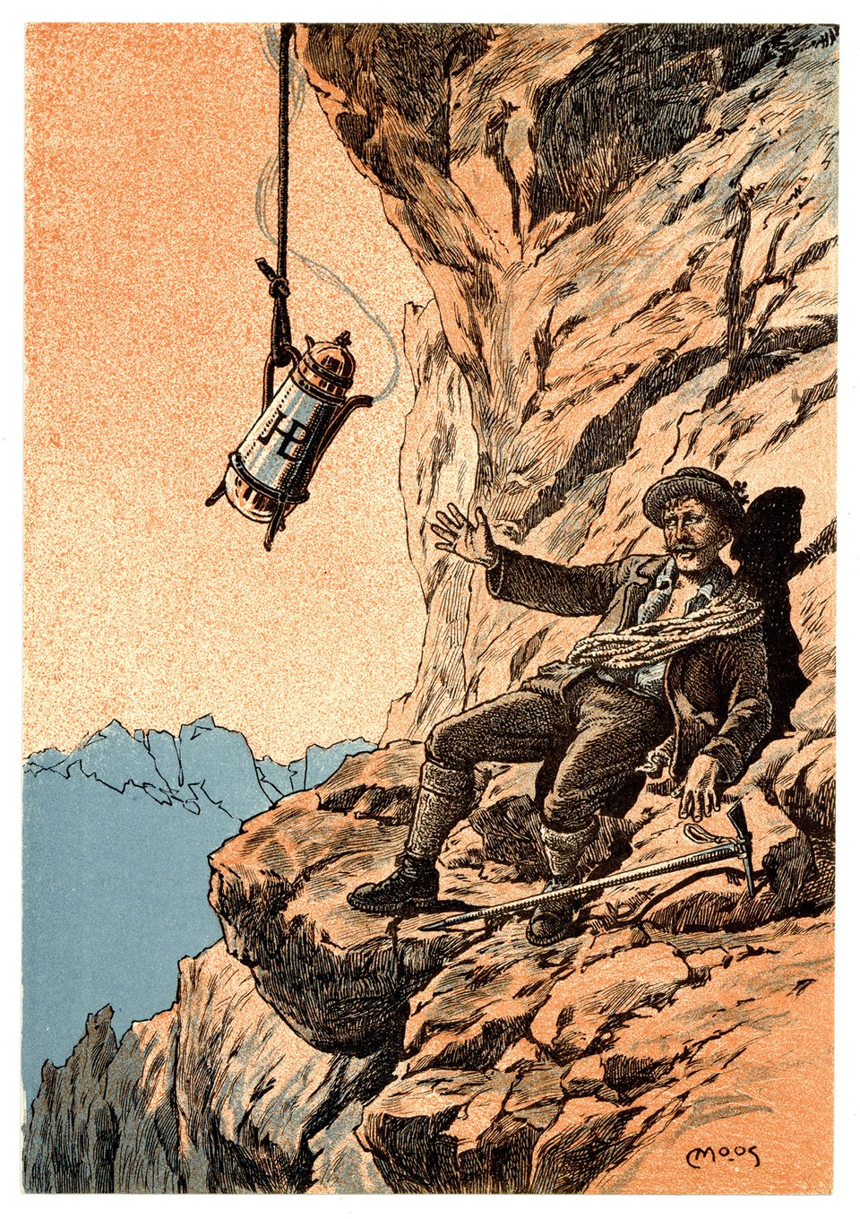 Wie Herr Sch. zu surrogatfreiem Kaffee kam, Carte Mono – Affiche ancienne – Carl MOOS – 1906