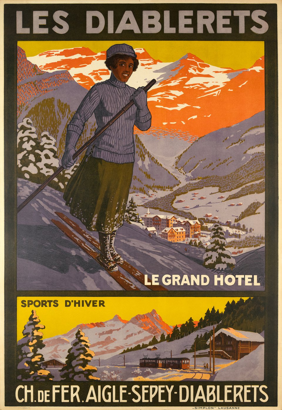 Les Diablerets, Ch. de fer Aigle-Sepey-Diablerets – Affiche ancienne – ANONYMOUS – 1915