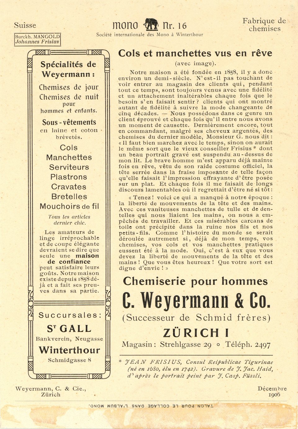 Cols et manchettes vus en rêve, Carte Mono