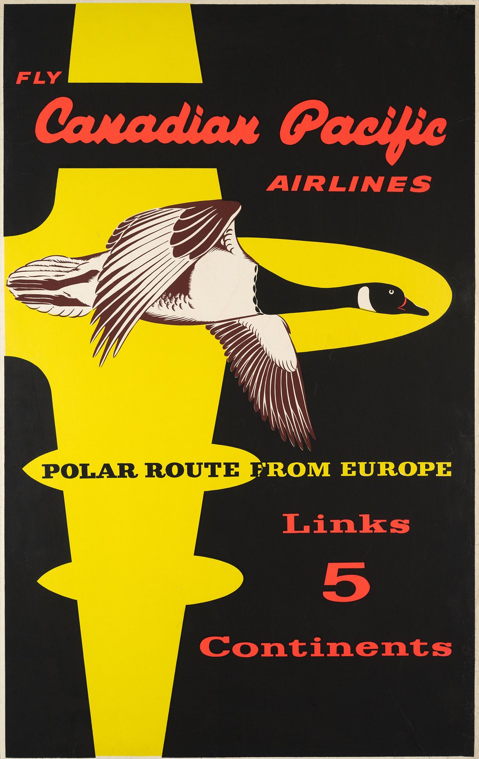 Fly Canadian Pacific Airlines, Polar route from Europe, Links 5 continent – Affiche ancienne – ANONYMOUS – 1960