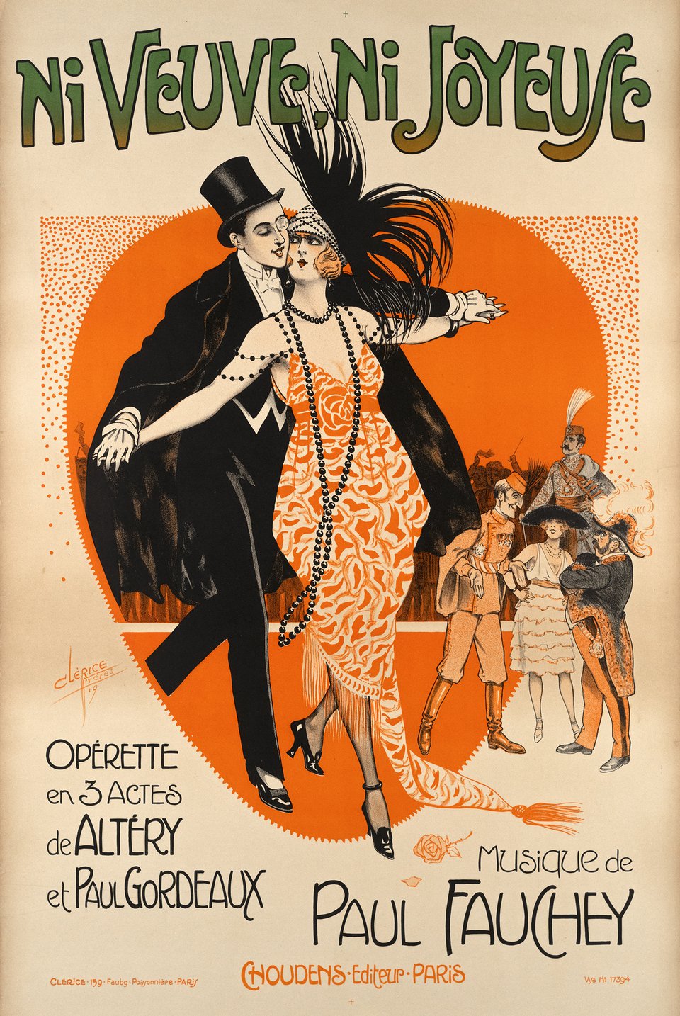 Ni Veuve Ni Joyeuse, Opérette en 3 actes – Affiche ancienne – CLÉRICE FRÈRES – 1919