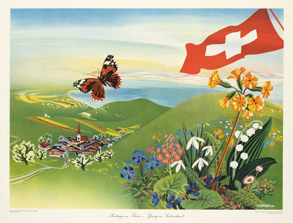 Printemps en Suisse, Springtime in Switzerland – Affiche ancienne – Hermann EIDENBENZ – 1945