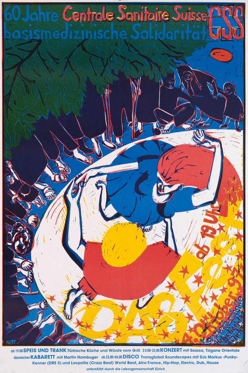 Centrale Sanitaire Suisse, 60 Jahre basismedizinischer Solidarität – Affiche ancienne – JW – 1997