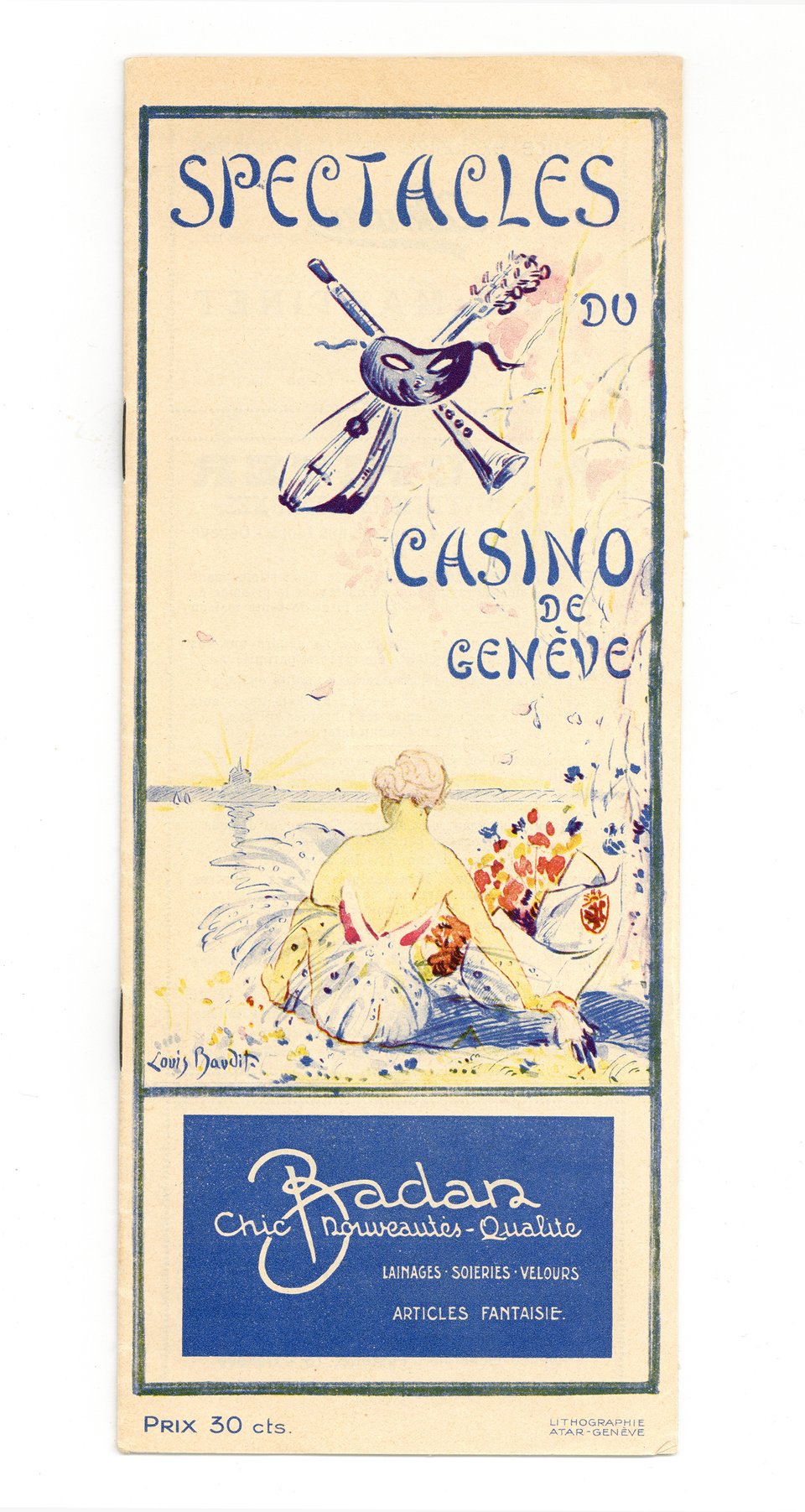 Spectacles du Casino de Genève – Affiche ancienne – Louis BAUDIT – 1930