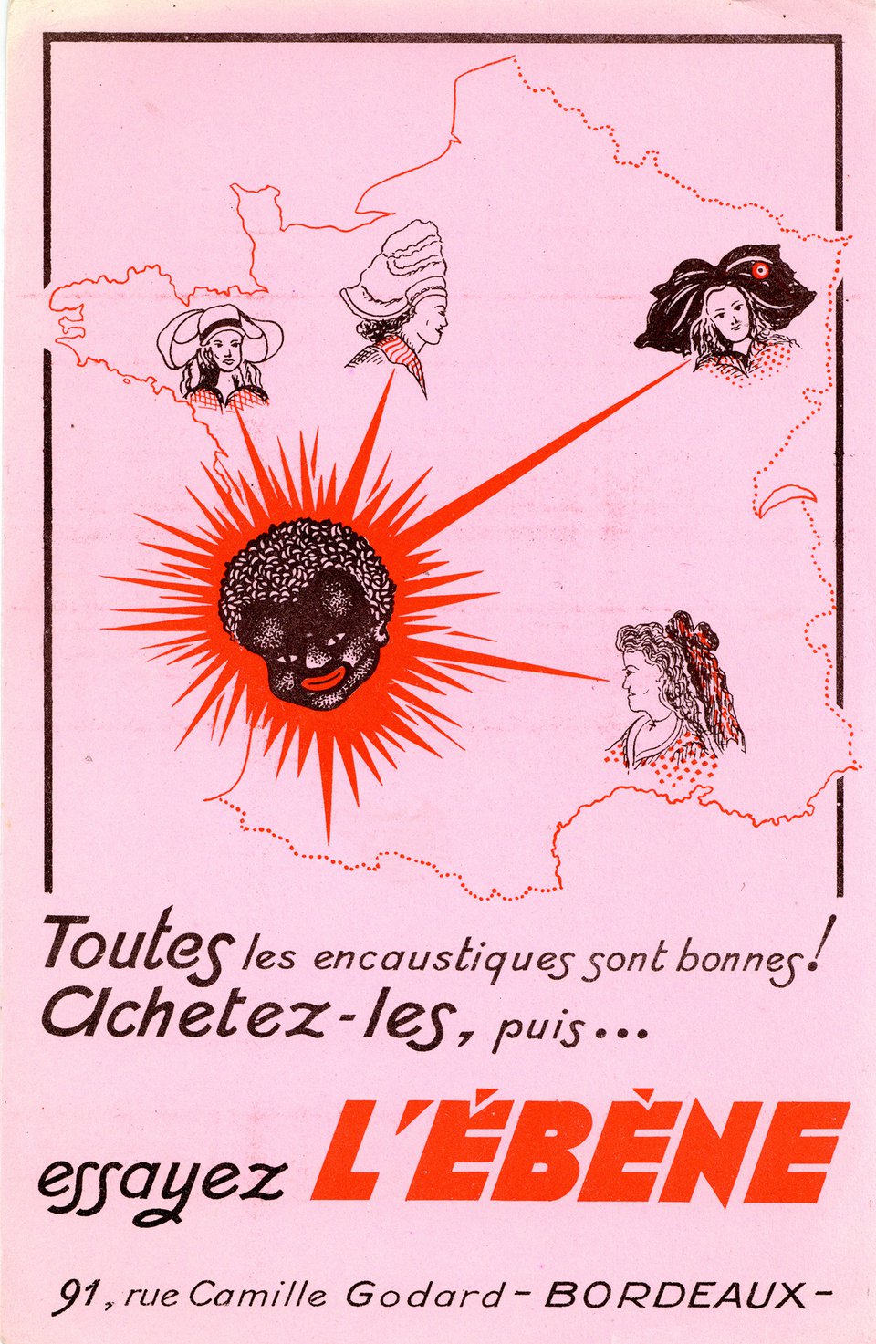 Toutes les encaustiques sont bonnes! Achetez-les, puis... Essayez l'Ébène – Affiche ancienne – ANONYMOUS – 1950