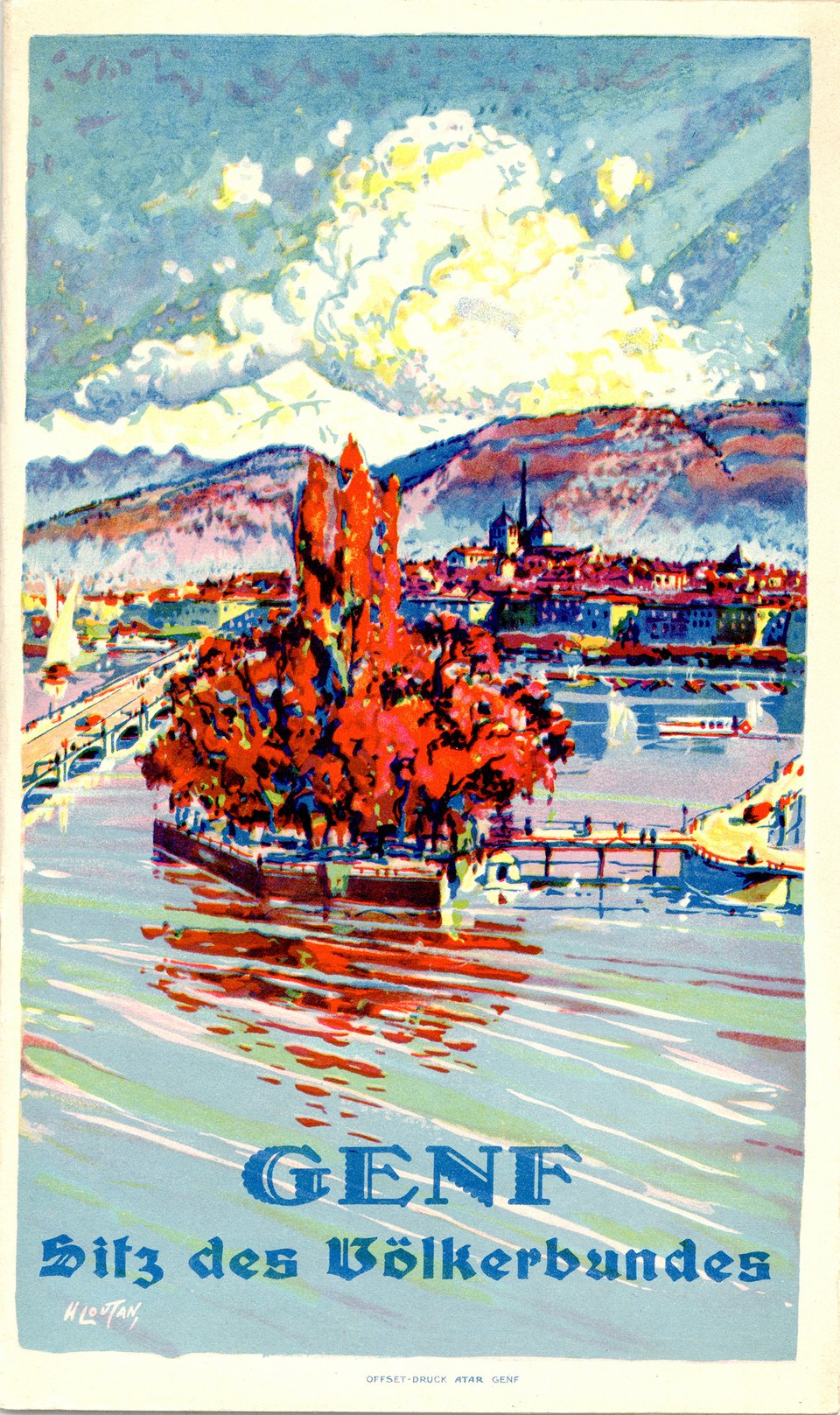 Genf, Sitz des Völkerbundes – Affiche ancienne – Henri LOUTAN – 1910