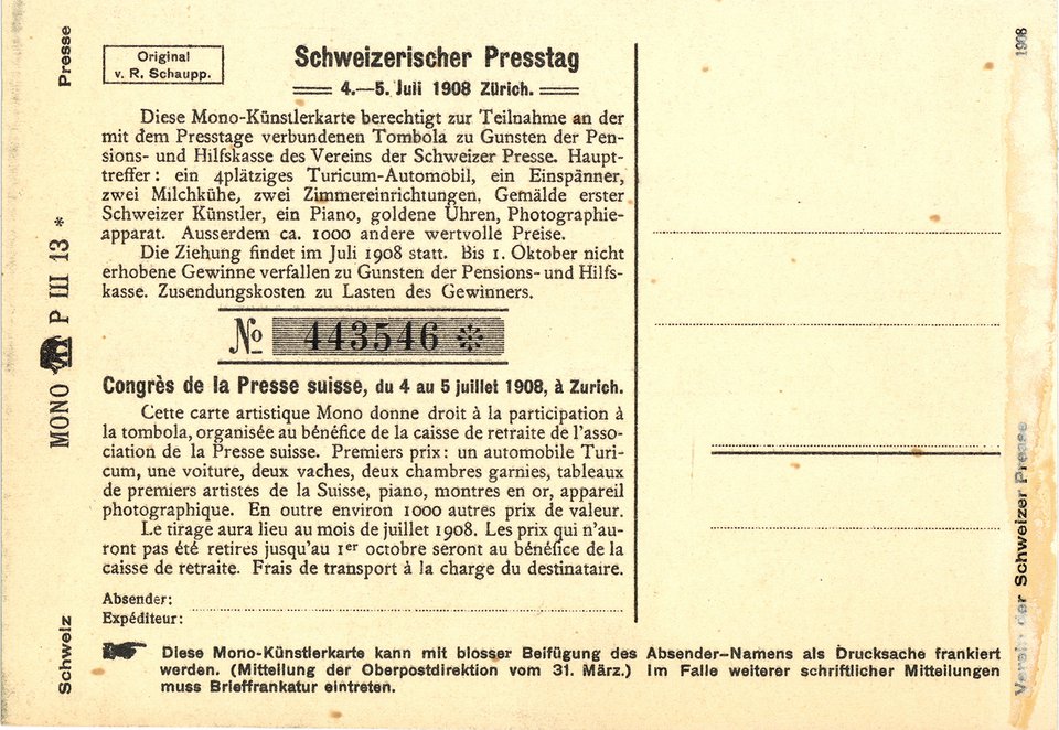 Congrès de la Presse suisse, Carte Mono
