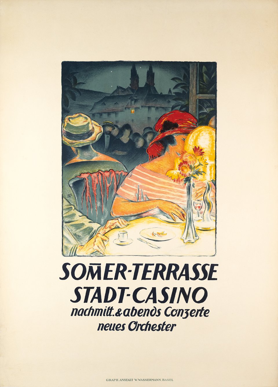 Sömer-Terrasse Stadt-Casino, Nachmitt. & abends Conzerte neues Orchester – Vintage poster – Burkhard MANGOLD – 1910