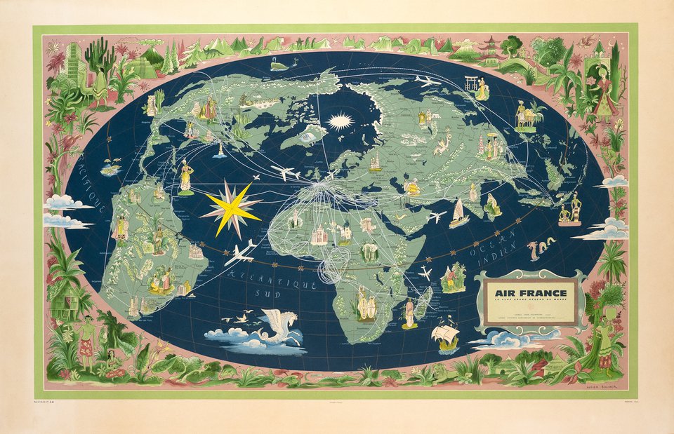 Air France, le plus grand réseau du monde – Affiche ancienne – Lucien BOUCHER – 1961