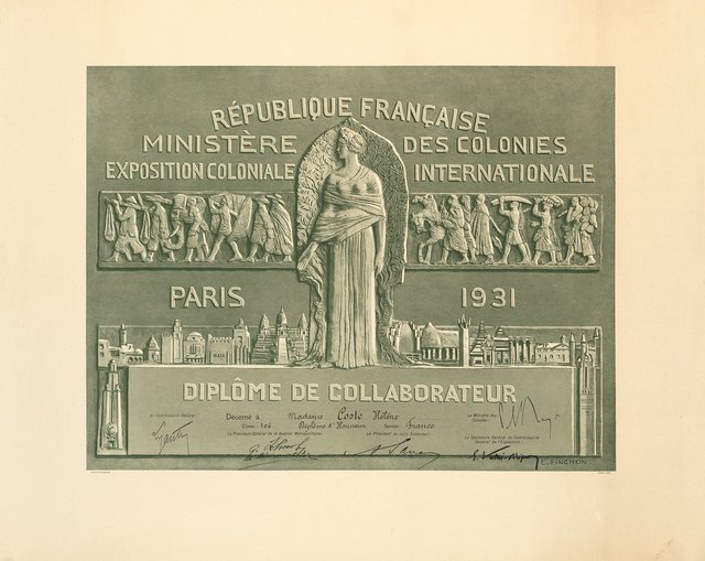 Diplôme de collaborateur, Exposition Coloniale Internationale Paris 1931