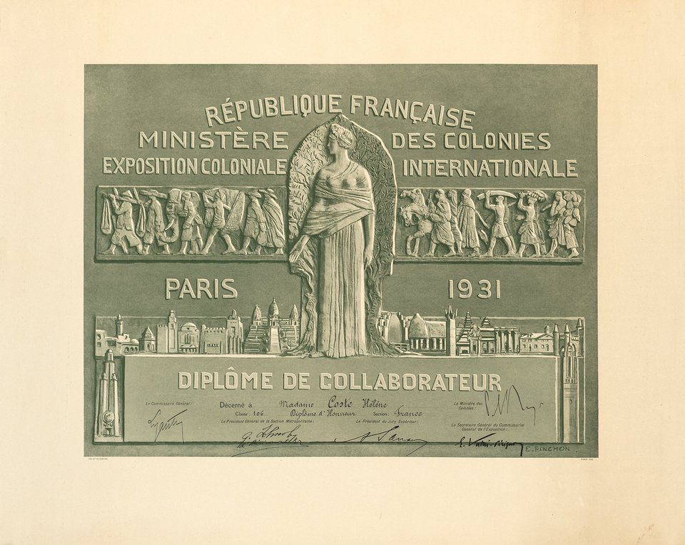 Diplôme de collaborateur, Exposition Coloniale Internationale Paris 1931 – Affiche ancienne – E. PINCHON – 1931