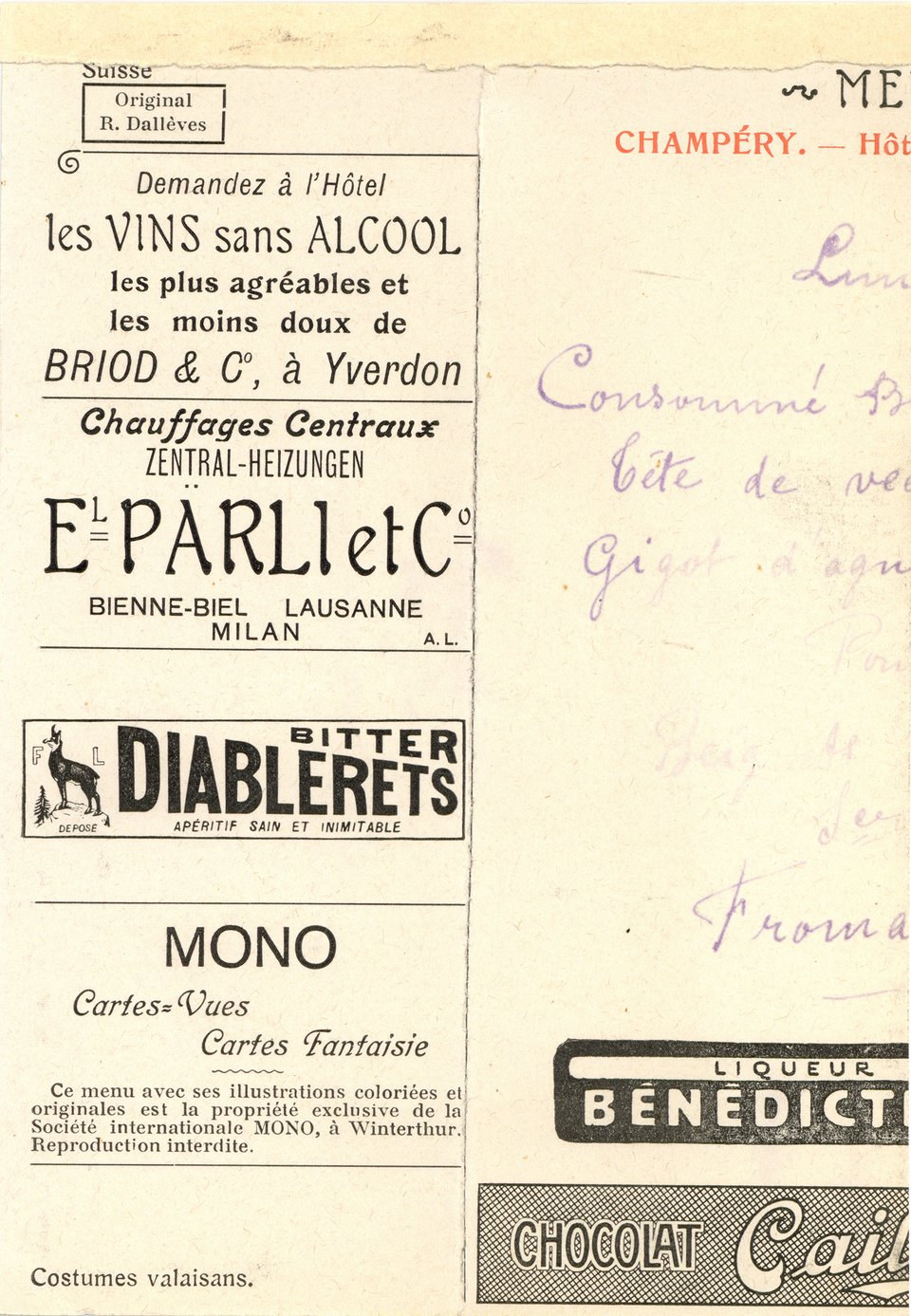 Menu Helvetica, costume valaisan