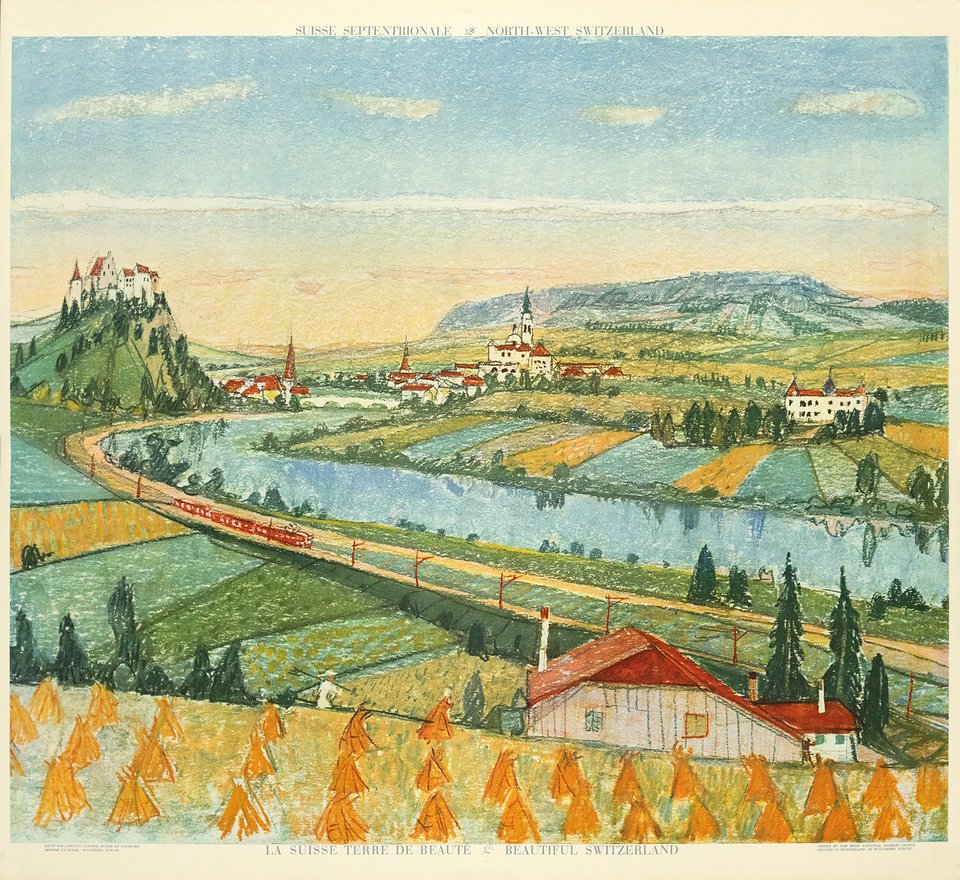 Suisse Septentrionale Lenzbourg, Northwest Switzerland, beautiful Switzerland – Affiche ancienne – Alois CARIGIET – 1945