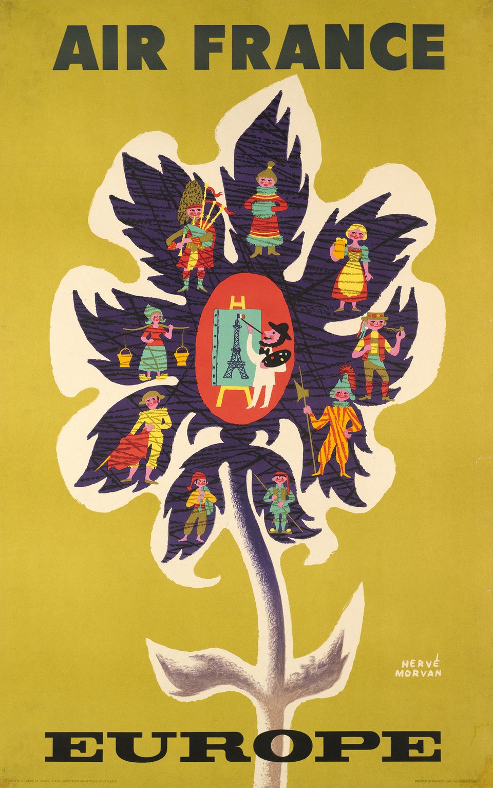 Air France, Europe – Affiche ancienne – Herve MORVAN – 1956