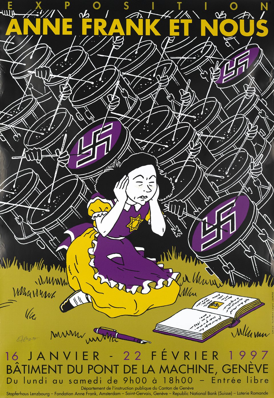 Exposition Anne Frank et nous, Genève – Affiche ancienne – EXEM, Emmanuel EXCOFFIER – 1997