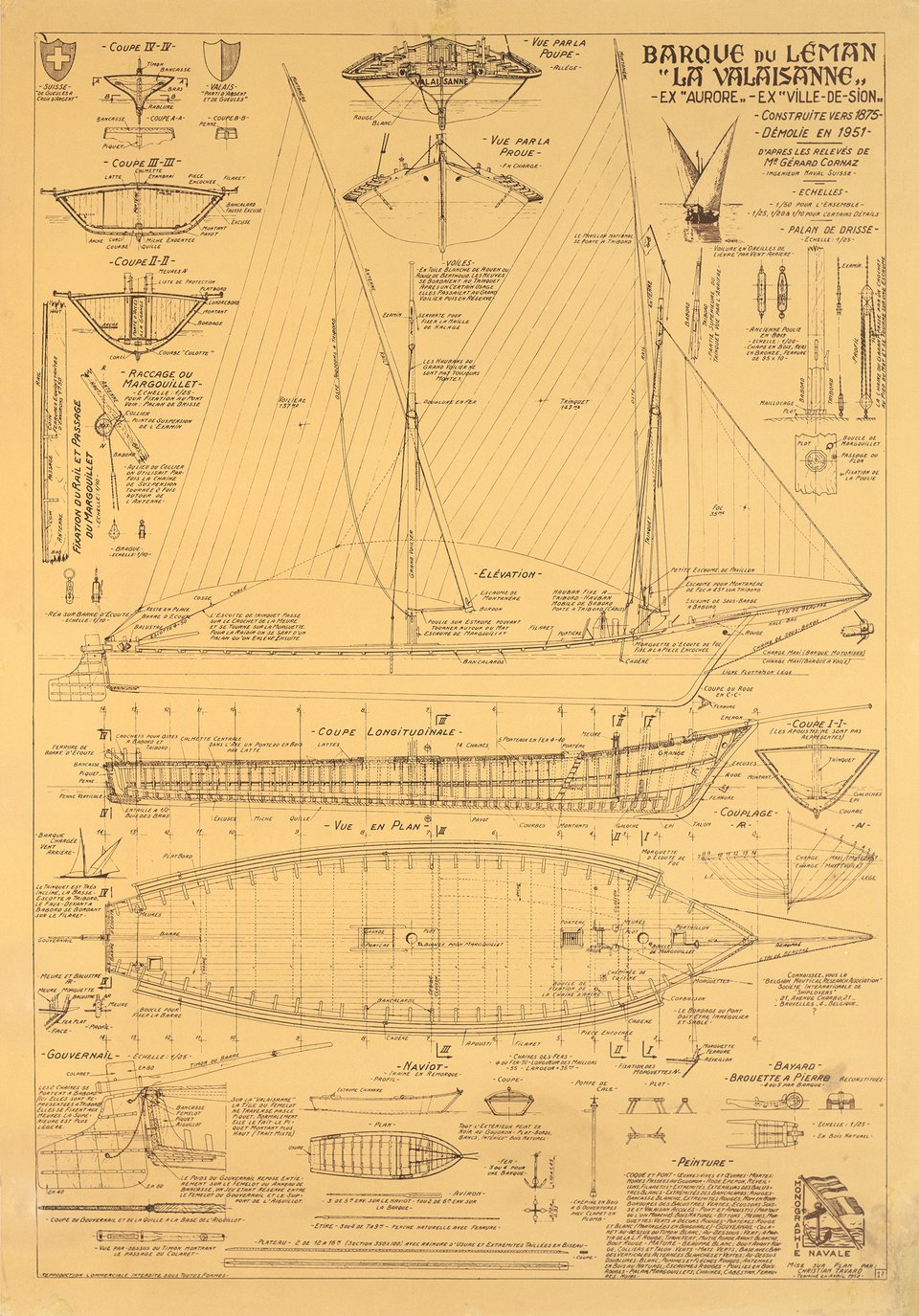 La Valaisanne, Barque du Léman – Vintage poster – Christian TAVARD – 1951