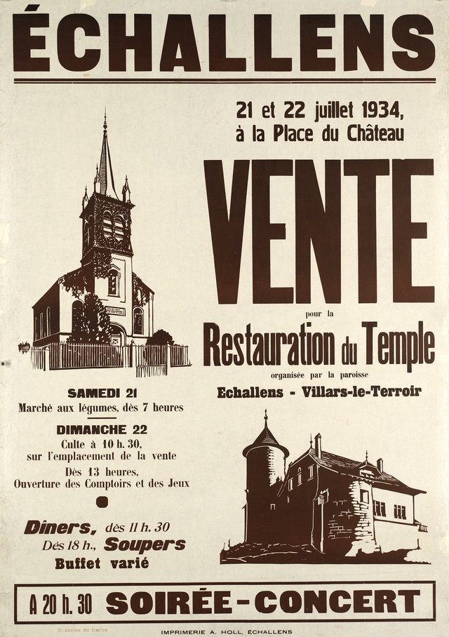 Échallens, Vente pour la Restauration du Temple, Soirée - Concert
