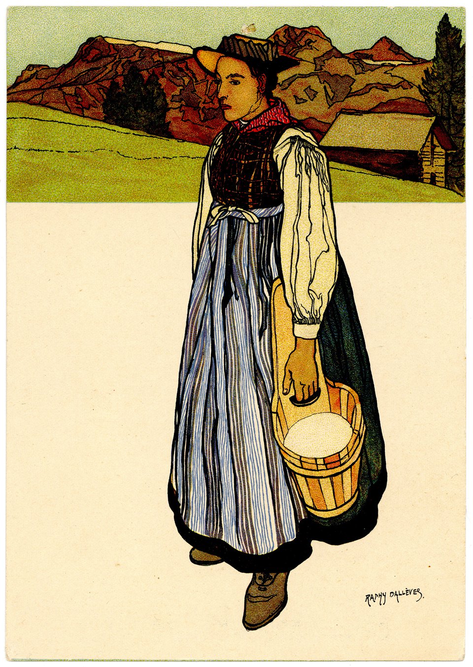 Menu Helvetica, costume valaisan – Affiche ancienne – Raphy DALLEVES – 1907