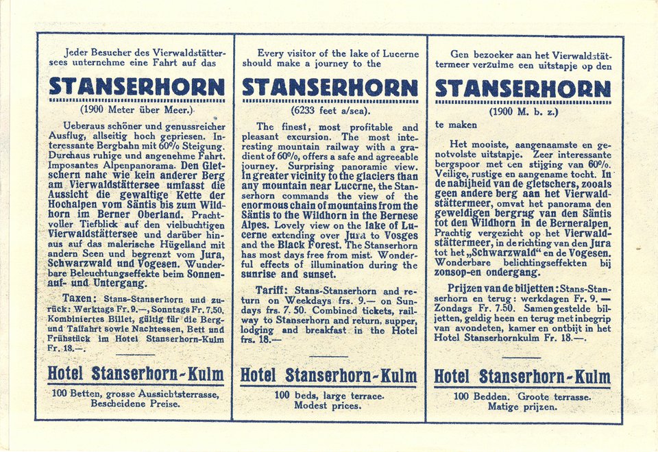 Stanserhorn Hotel und Bahn 1900 M.ü.M.