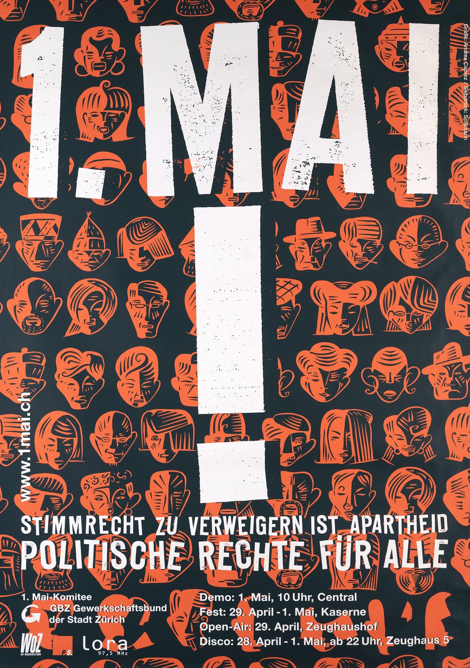 1. Mai, Stimmrecht zu wereigern ist apartheid, Politische rechte für alle – Affiche ancienne – MEDIENB RO SELEZIONE, LUZERN – 1995
