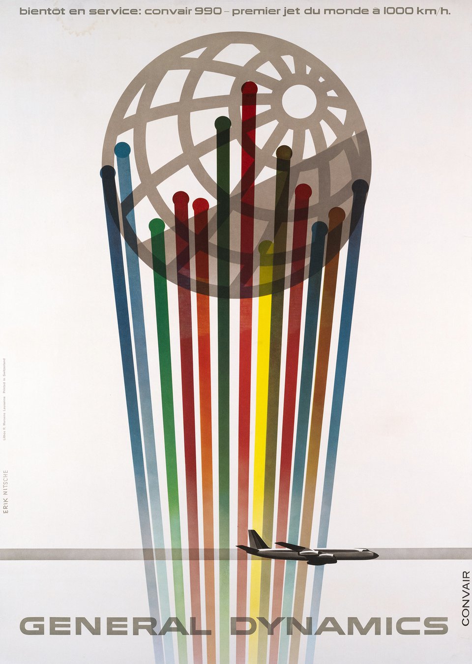 General Dynamics, bientôt en service: Convair 990 premier jet du monde à 1000 km/h – Affiche ancienne – Erik NITSCHE – 1960