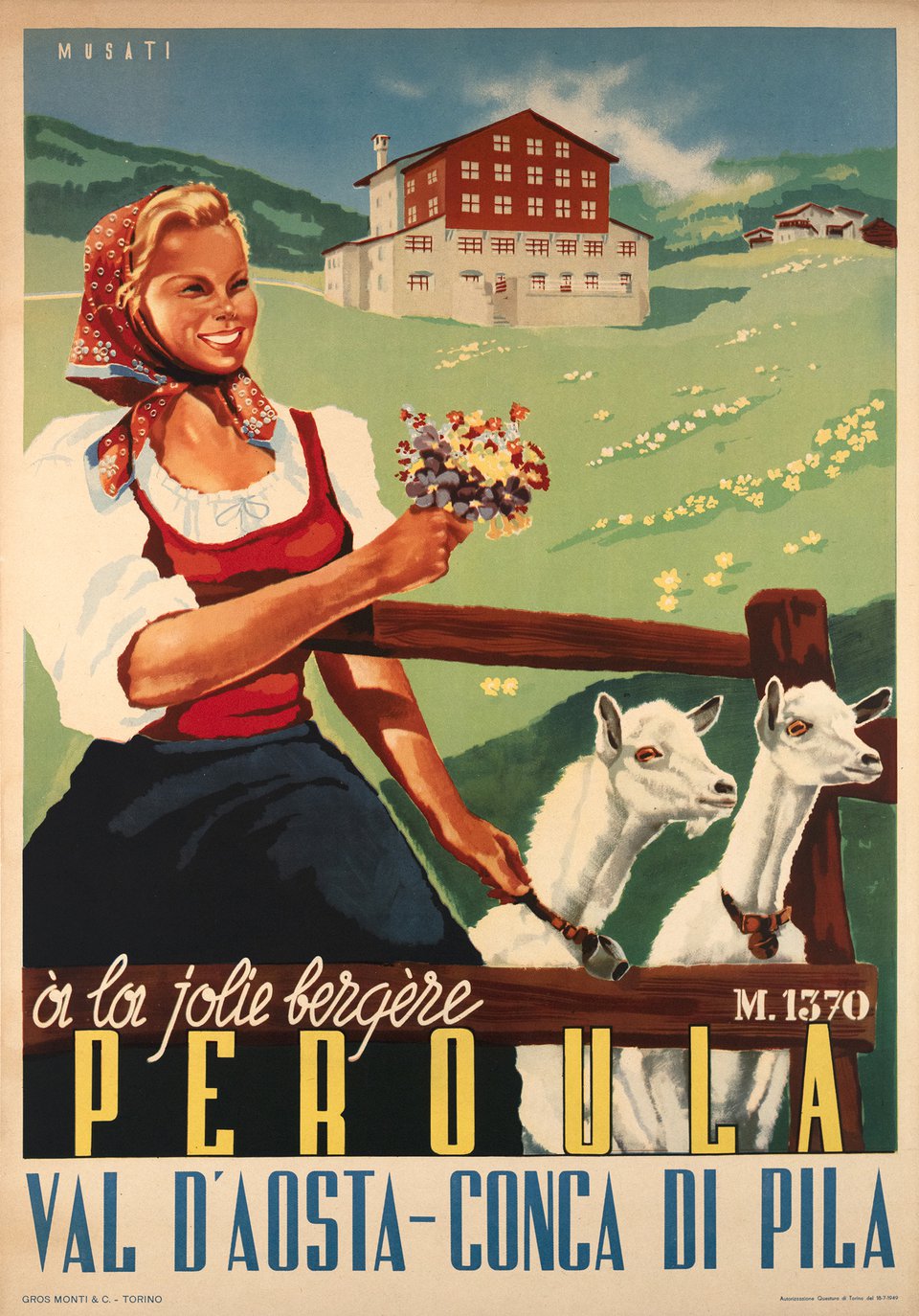 Peroula, Val d'Aosta - Conga di Pila – Vintage poster – Arnaldo MUSATI – 1949