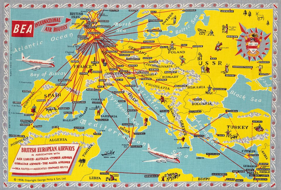 BEA, International Air Routes, – Affiche ancienne – ANONYMOUS – 1958