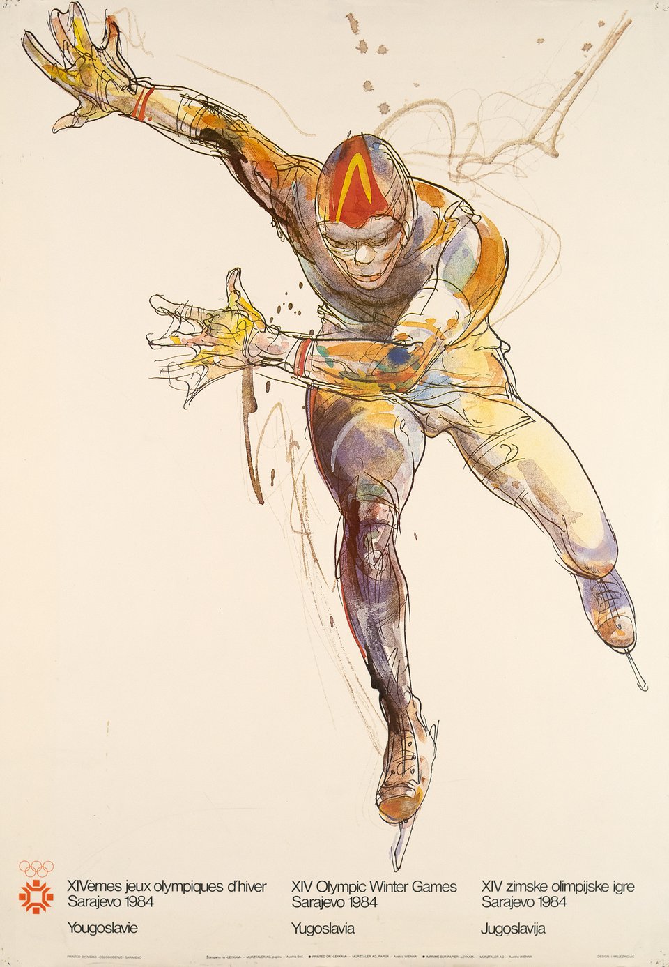 XIVèmes Jeux Olympiques d'Hiver Sarajevo, Yougoslavie – Vintage poster – I. MUJEZINOVIC – 1984