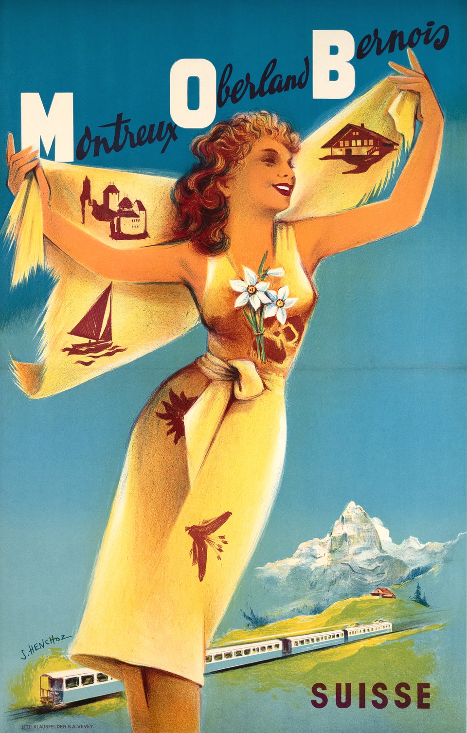 Montreux Oberland Bernois – Affiche ancienne – Samuel HENCHOZ – 1952