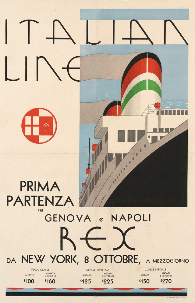 Italian Line, Prima Partenza per Genova e Napoli, Rex, da New York