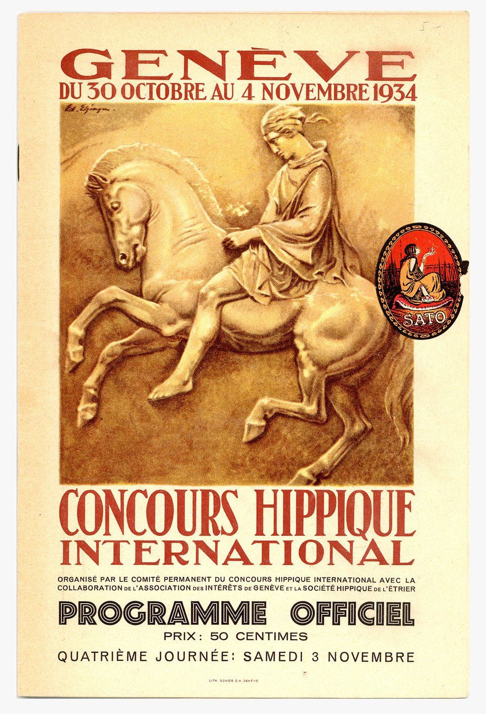 Concours hippique international, Genève – Affiche ancienne – Edouard ELZINGRE – 1934