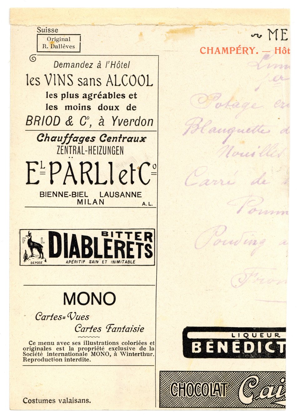 Menu Helvetica, costume valaisan