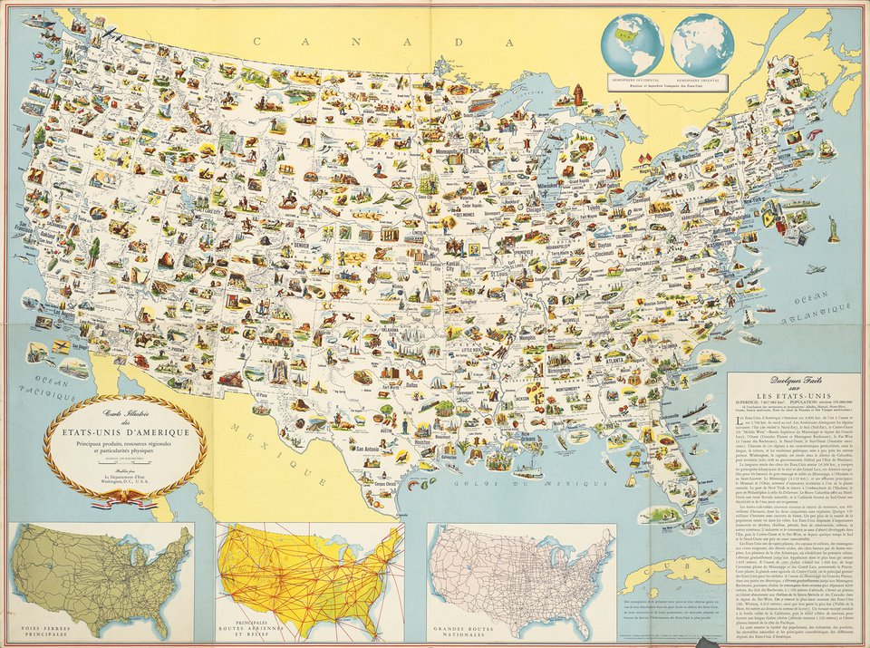 Carte Illustrée des États-Unis d'Amérique – Affiche ancienne – ANONYMOUS – 1950