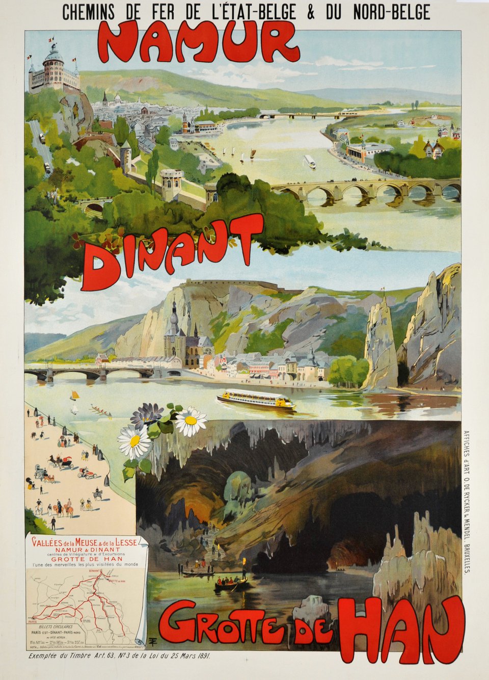 Namur, Dinant, Grotte de Han, Vallée de la Meuse et de la Lesse, Belgique – Vintage poster – MONOGRAM – 1895