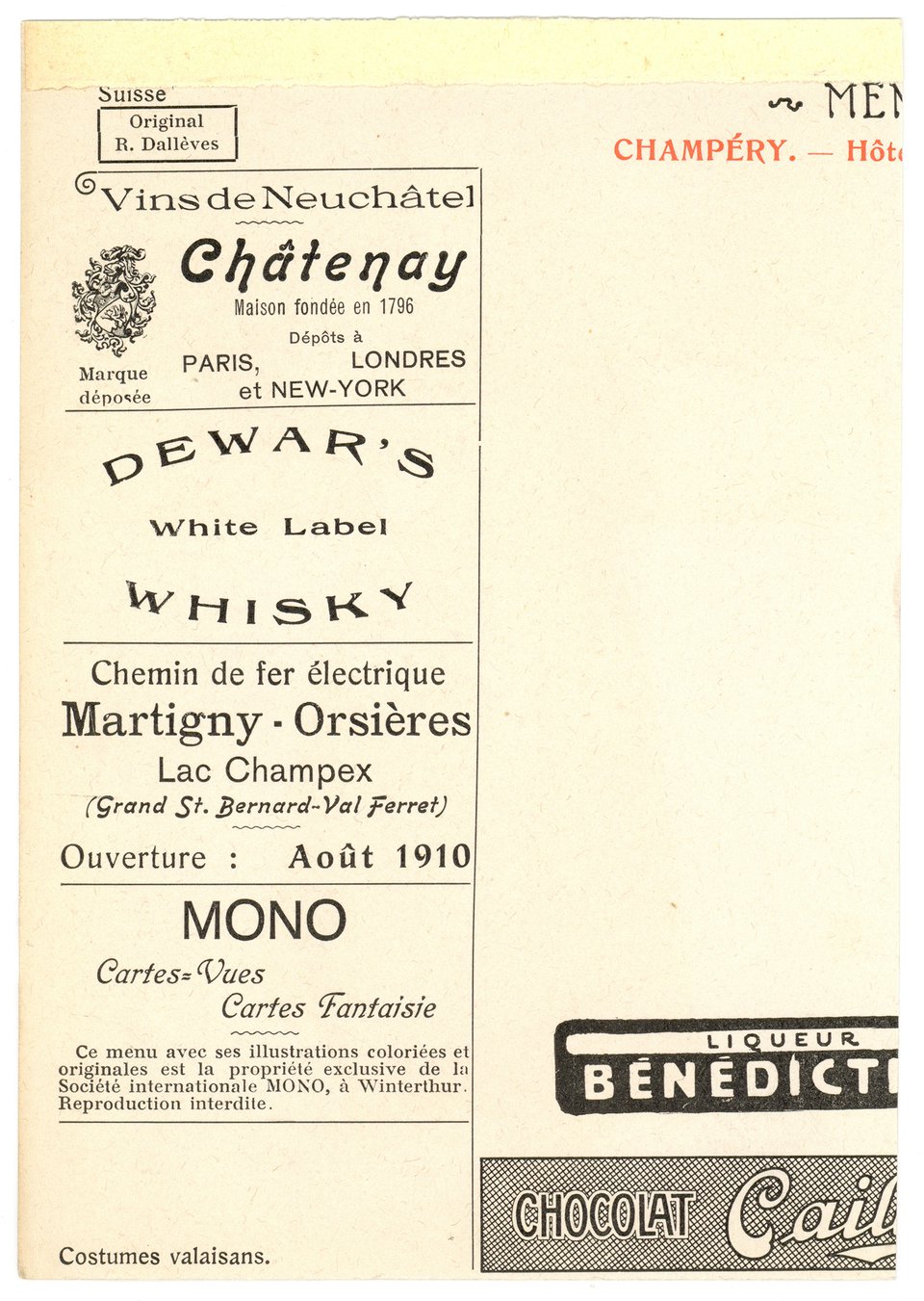 Menu Helvetica, costume valaisan