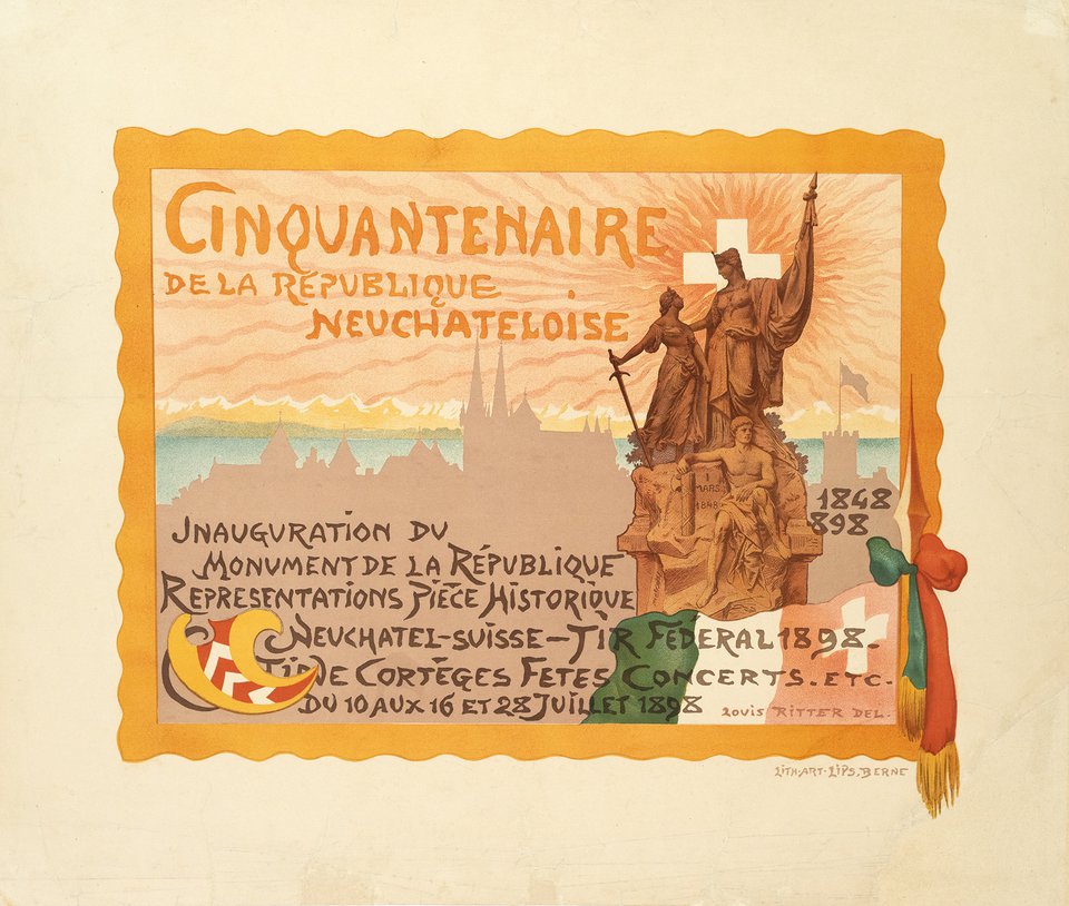 Cinquantenaire de la République Neuchâteloise – Vintage poster – Louis RITTER – 1898