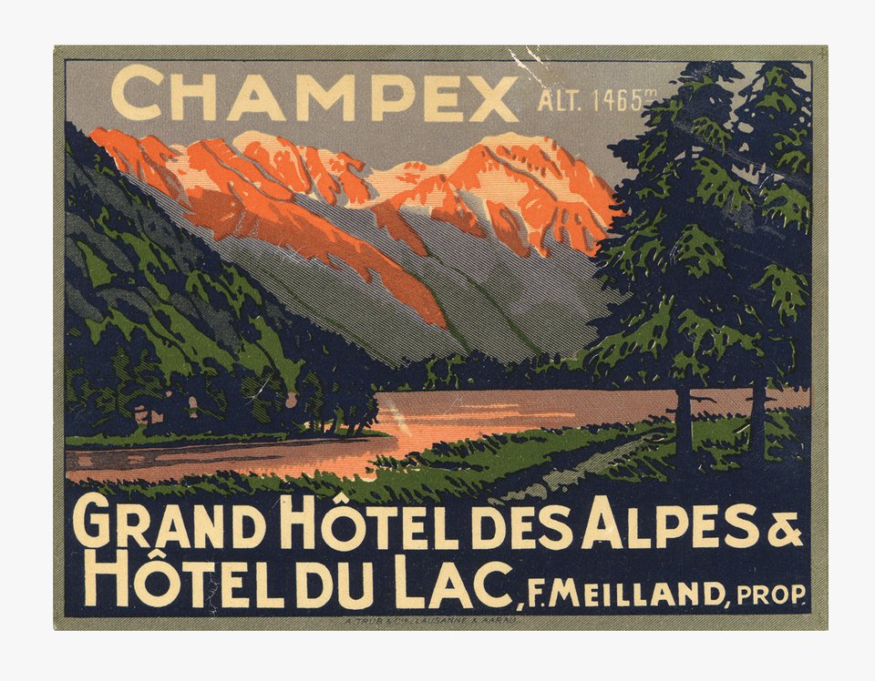 Grand Hôtel des Alpes & Hôtel du lac, Champex – Vintage poster – ANONYMOUS – None