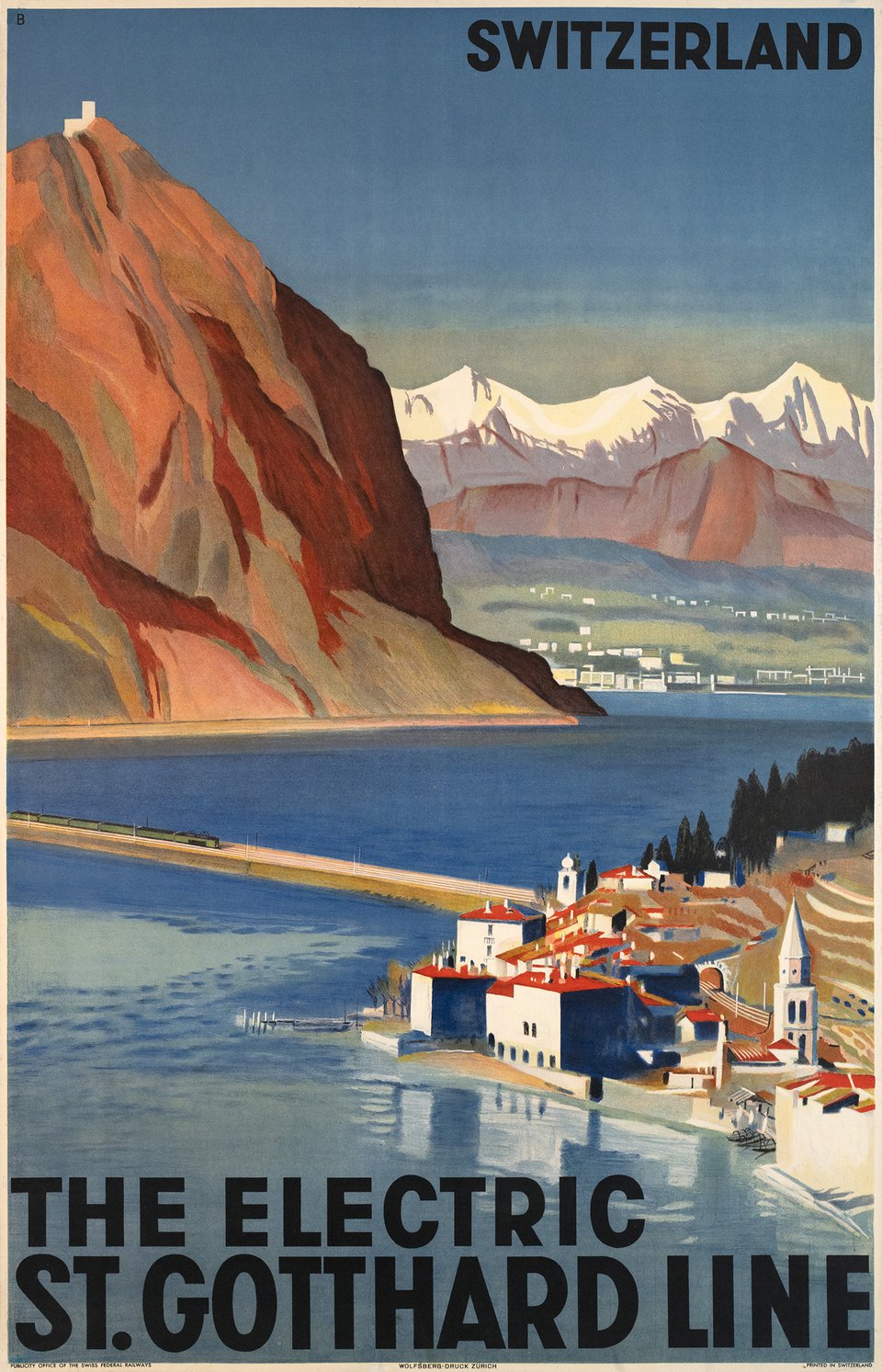 The Electric St-Gotthard Line, Switzerland – Affiche ancienne – Otto BAUMBERGER – 1935