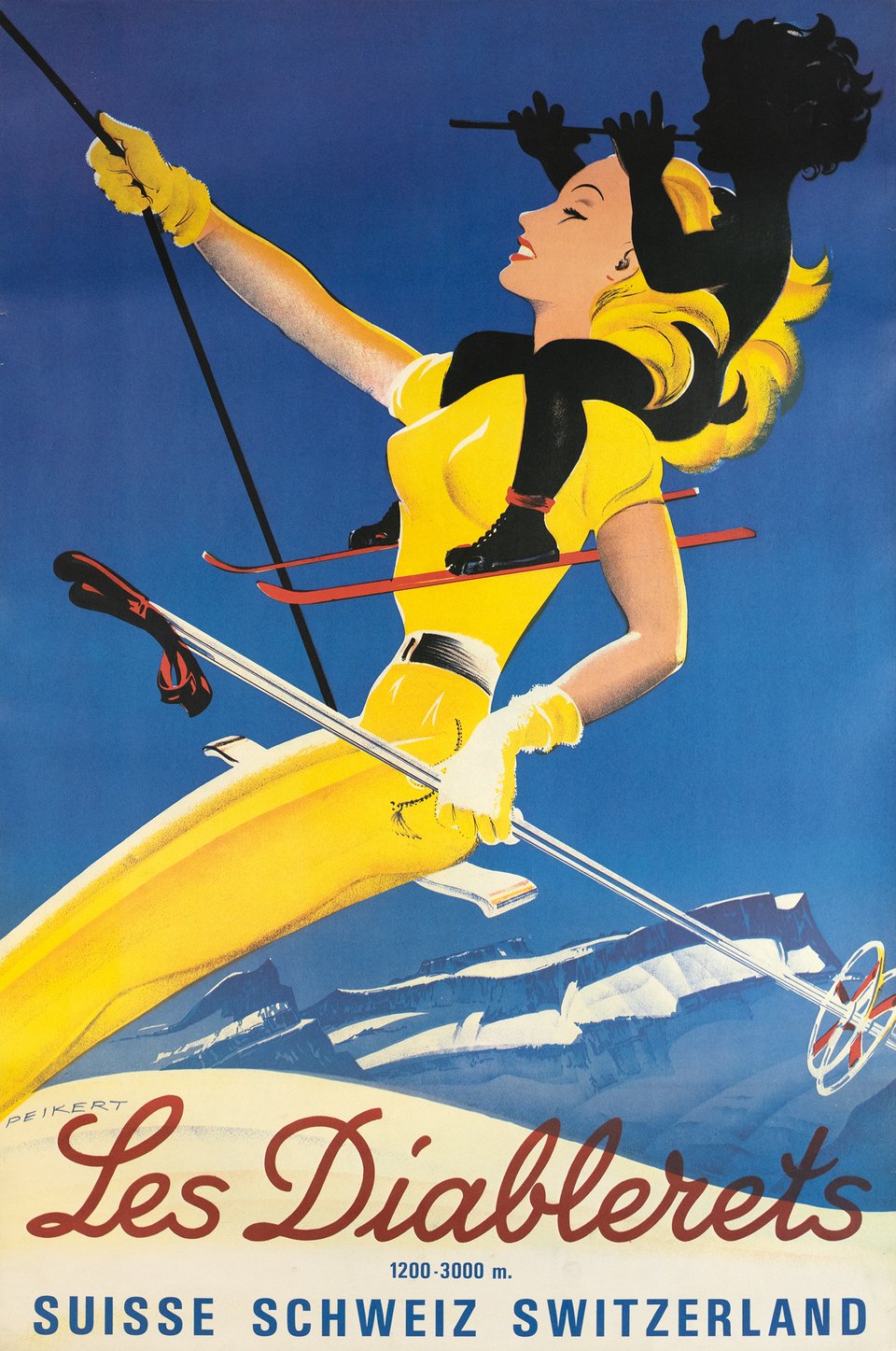 Les Diablerets, 1200 - 3000 m – Vintage poster – Martin PEIKERT – 1964